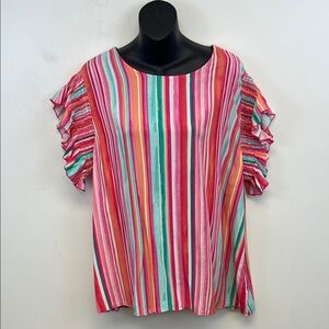 Haptics by Holly Harper Pink, Orange Blue Vertical Striped Top Size 2X